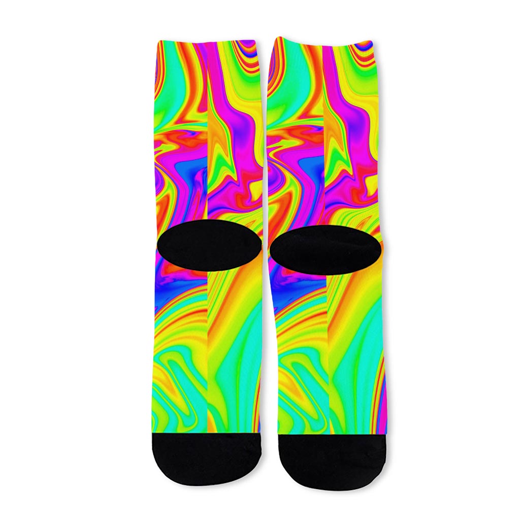 Abstract Liquid Trippy Print Long Socks