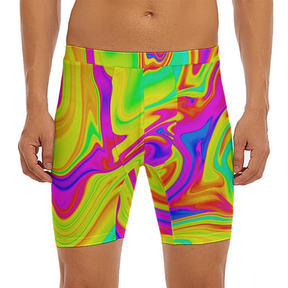 Abstract Liquid Trippy Print Men's Long Boxer Briefs