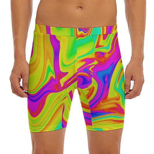 Abstract Liquid Trippy Print Men's Long Boxer Briefs