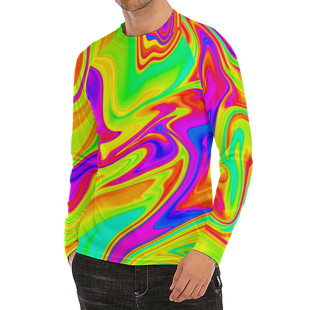 Abstract Liquid Trippy Print Men's Long Sleeve Rash Guard