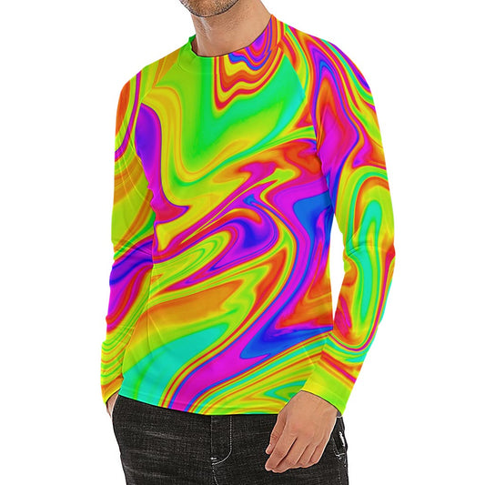 Abstract Liquid Trippy Print Men's Long Sleeve Rash Guard