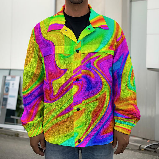 Abstract Liquid Trippy Print Men's Shirt Jacket