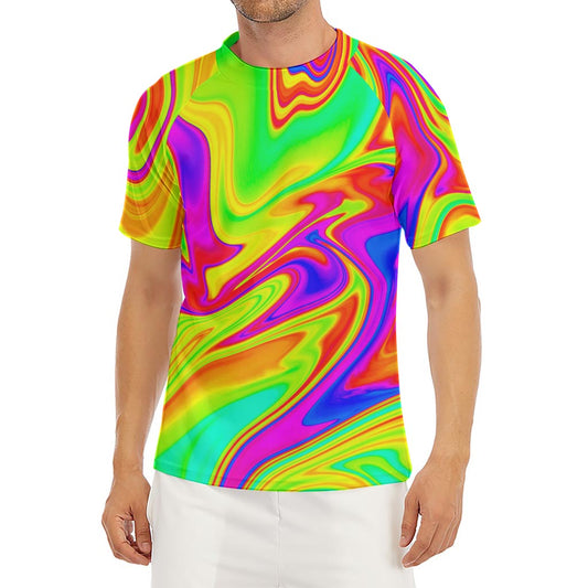 Abstract Liquid Trippy Print Men's Short Sleeve Rash Guard