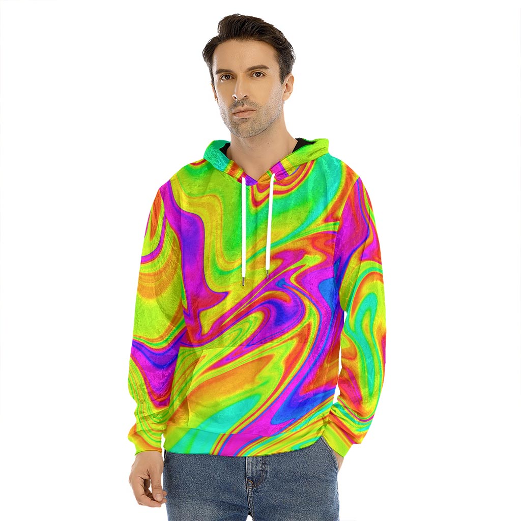 Abstract Liquid Trippy Print Men's Velvet Pullover Hoodie