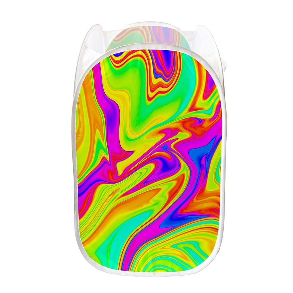Abstract Liquid Trippy Print Mesh Laundry Hamper