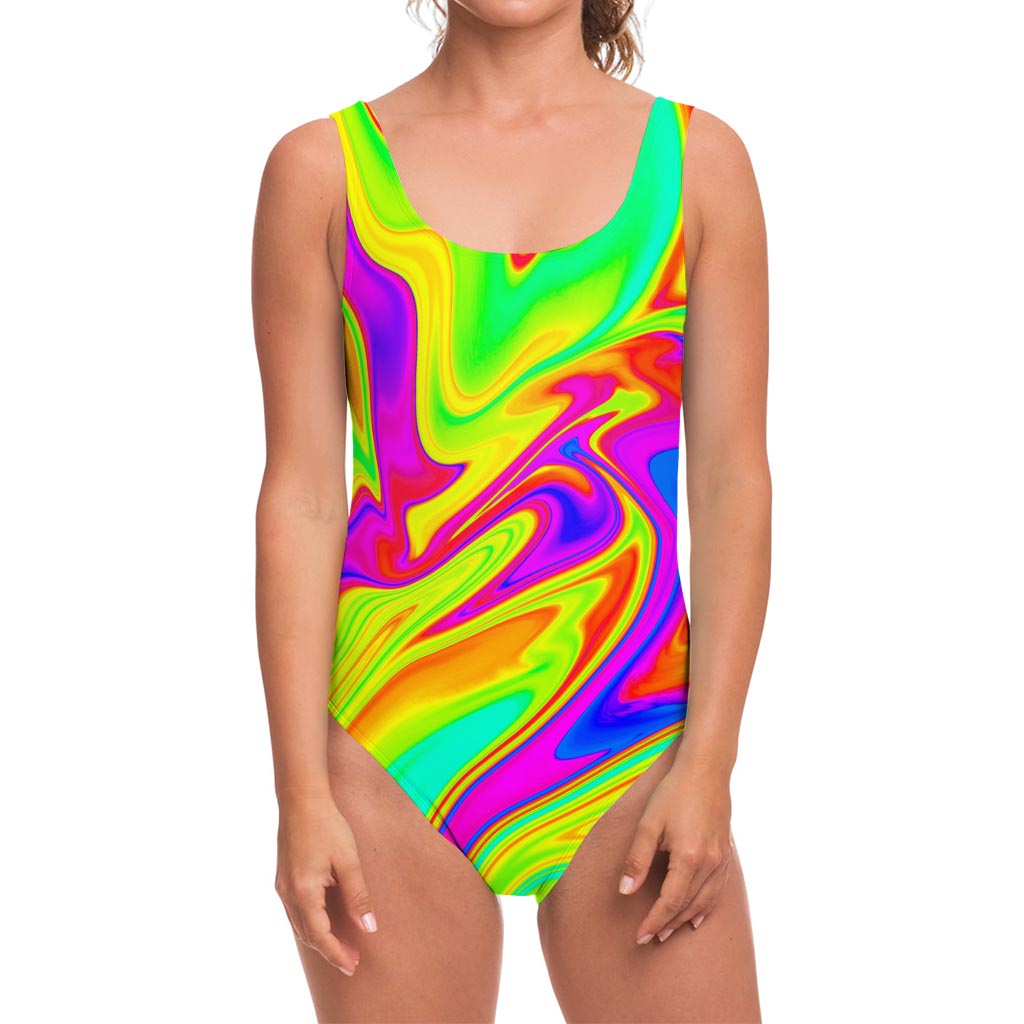 Abstract Liquid Trippy Print One Piece Swimsuit