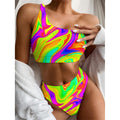 Abstract Liquid Trippy Print One Shoulder Bikini Set
