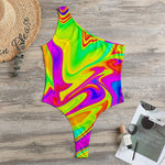 Abstract Liquid Trippy Print One Shoulder Bodysuit