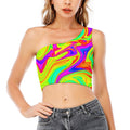 Abstract Liquid Trippy Print One Shoulder Crop Top