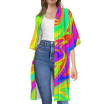 Abstract Liquid Trippy Print Open Front Beach Cover Up