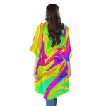 Abstract Liquid Trippy Print Open Front Beach Cover Up