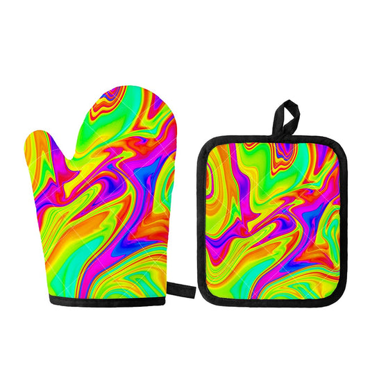 Abstract Liquid Trippy Print Oven Mitt And Pot Holder Set