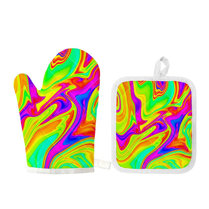 Abstract Liquid Trippy Print Oven Mitt And Pot Holder Set