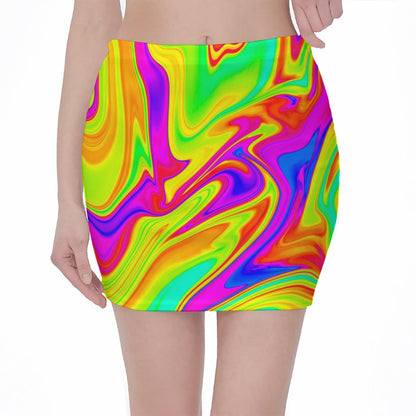 Abstract Liquid Trippy Print Pencil Mini Skirt