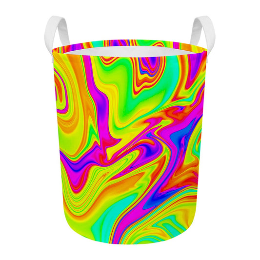 Abstract Liquid Trippy Print Round Laundry Basket