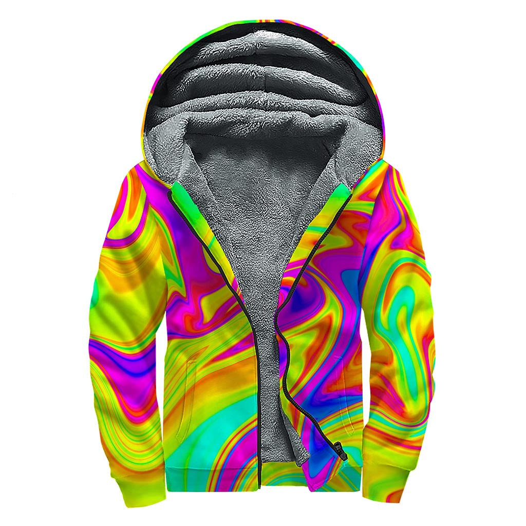 Abstract Liquid Trippy Print Sherpa Lined Zip Up Hoodie