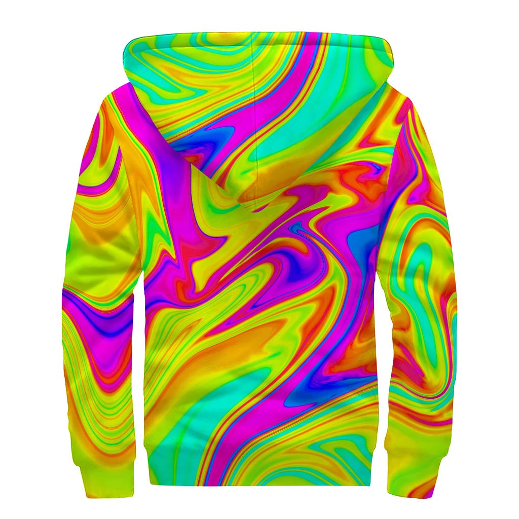 Abstract Liquid Trippy Print Sherpa Lined Zip Up Hoodie