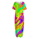 Abstract Liquid Trippy Print Short Sleeve Long Nightdress