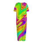 Abstract Liquid Trippy Print Short Sleeve Long Nightdress