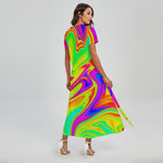 Abstract Liquid Trippy Print Short Sleeve Maxi Dress