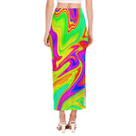 Abstract Liquid Trippy Print Side Slit Maxi Skirt