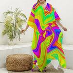 Abstract Liquid Trippy Print Silk V-Neck Kaftan Dress
