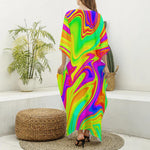 Abstract Liquid Trippy Print Silk V-Neck Kaftan Dress