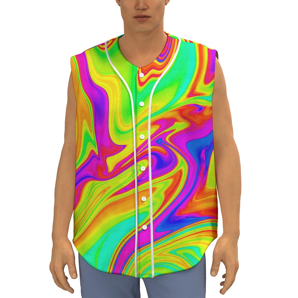 Abstract Liquid Trippy Print Sleeveless Baseball Jersey
