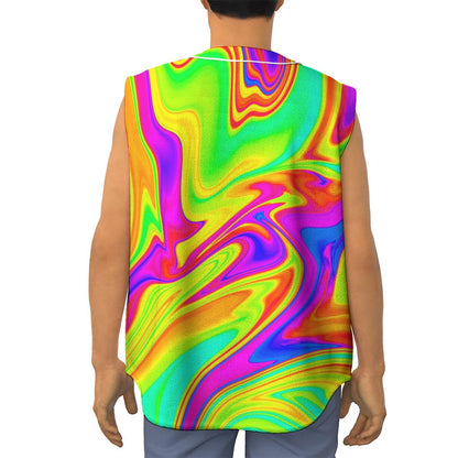 Abstract Liquid Trippy Print Sleeveless Baseball Jersey