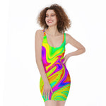 Abstract Liquid Trippy Print Sleeveless Bodycon Dress