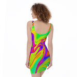 Abstract Liquid Trippy Print Sleeveless Bodycon Dress
