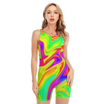 Abstract Liquid Trippy Print Sleeveless One Piece Swimsuit