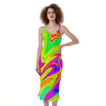 Abstract Liquid Trippy Print Slim Fit Midi Cami Dress