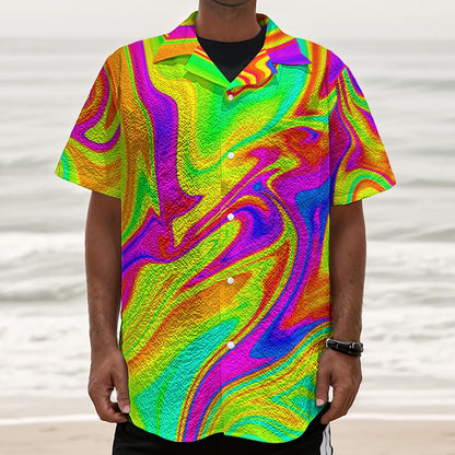 Abstract Liquid Trippy Print Textured Short Sleeve Shirt