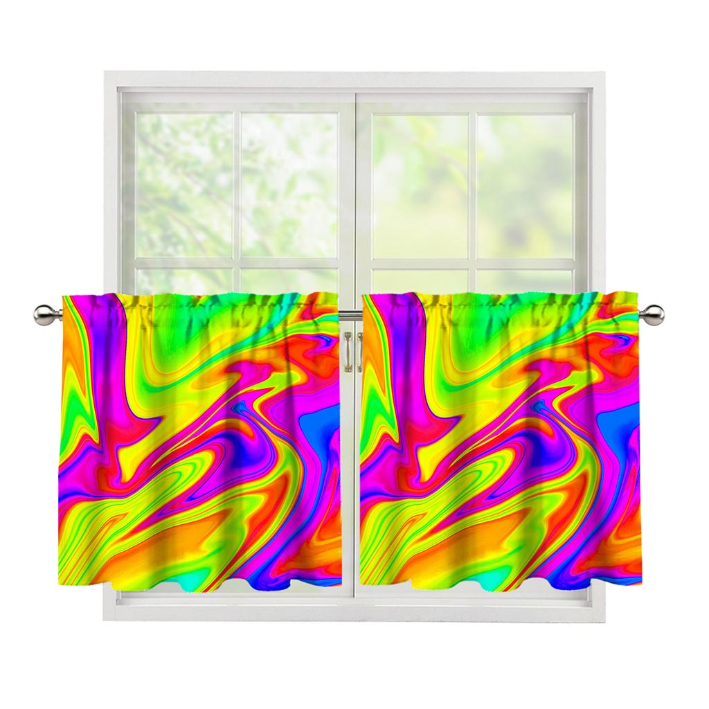 Abstract Liquid Trippy Print Tier Curtains