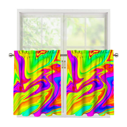 Abstract Liquid Trippy Print Tier Curtains