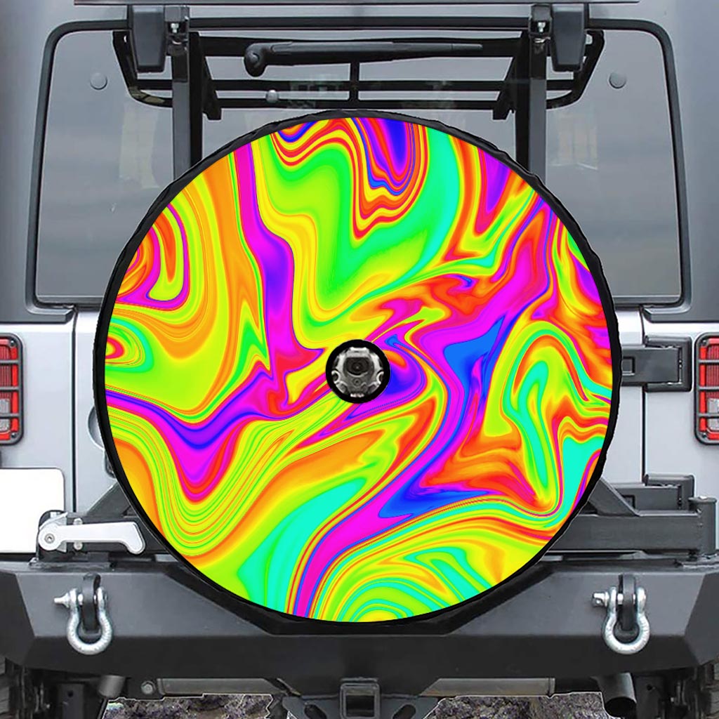 Abstract Liquid Trippy Print Tire Cover With Camera Hole