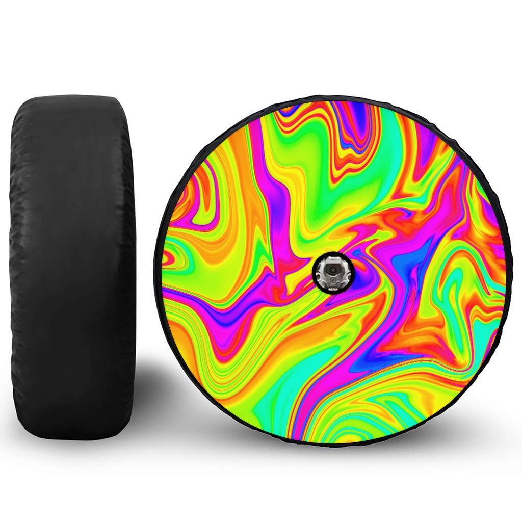 Abstract Liquid Trippy Print Tire Cover With Camera Hole
