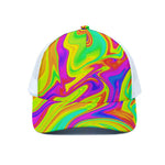 Abstract Liquid Trippy Print White Mesh Trucker Cap