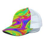 Abstract Liquid Trippy Print White Mesh Trucker Cap