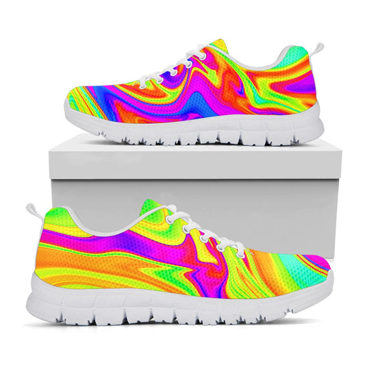 Abstract Liquid Trippy Print White Running Shoes