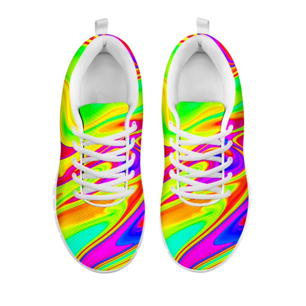 Abstract Liquid Trippy Print White Running Shoes