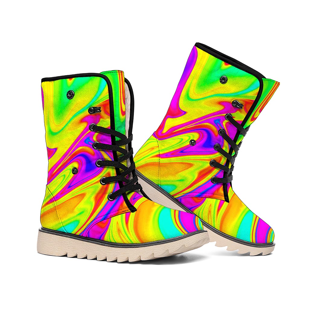 Abstract Liquid Trippy Print Winter Boots