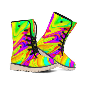 Abstract Liquid Trippy Print Winter Boots