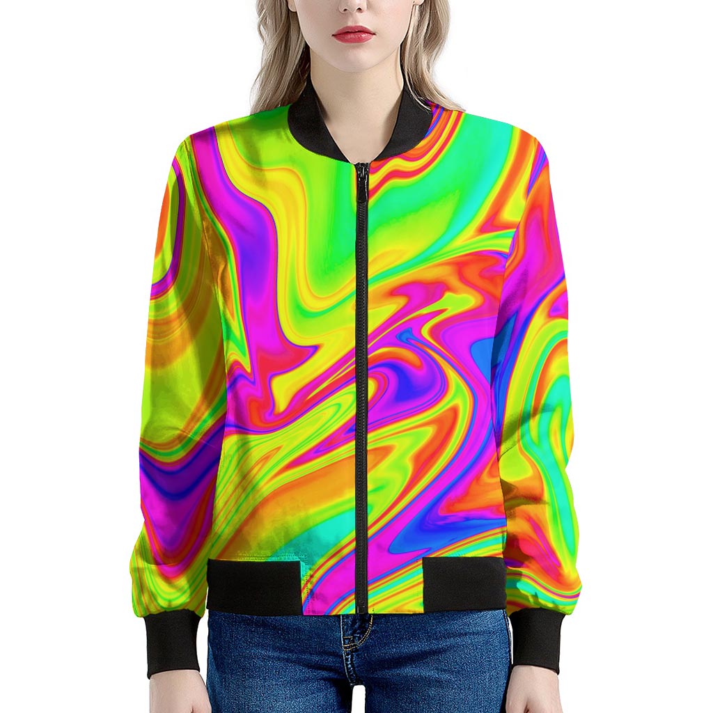 Abstract Liquid Trippy Print Women's Bomber Jacket