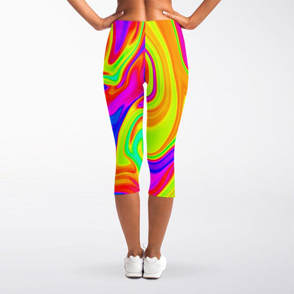Abstract Liquid Trippy Print Women's Capri Leggings