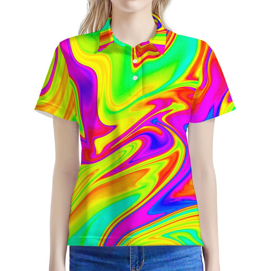 Abstract Liquid Trippy Print Women's Polo Shirt
