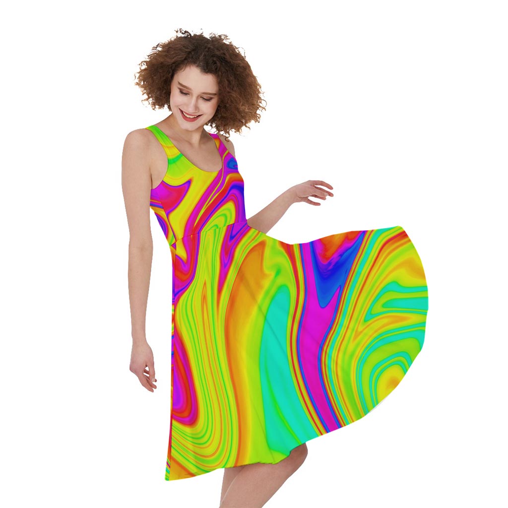 Abstract Liquid Trippy Print Women's Sleeveless Dress