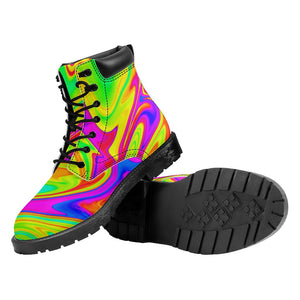 Abstract Liquid Trippy Print Work Boots