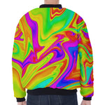 Abstract Liquid Trippy Print Zip Sleeve Bomber Jacket